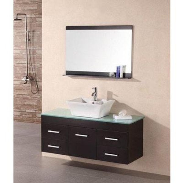 Madrid 48 Inches Vanity in Espresso with Glass Vanity Top in Mint and Mirror (Faucet not included)