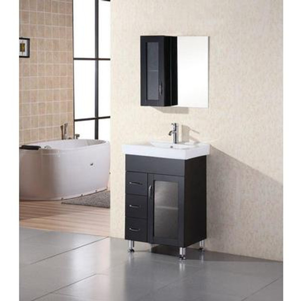 Oslo 24 Inches Vanity in Espresso with Porcelain Vanity Top in White and Mirror (Faucet not included)