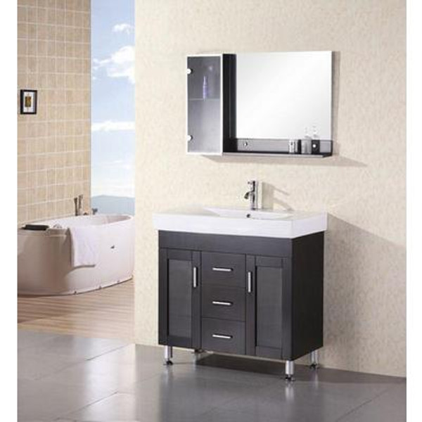 Miami 36 Inches Vanity in Espresso with Porcelain Vanity Top in White and Mirror (Faucet not included)