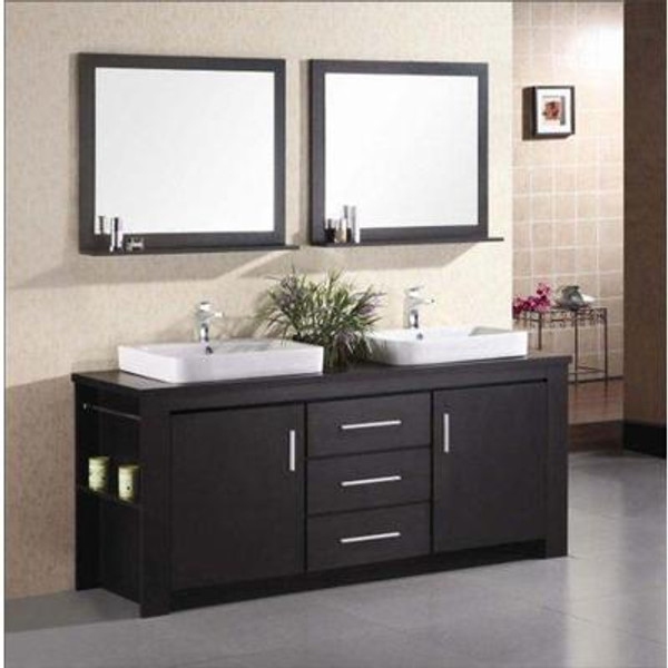 Washington 72 Inches Vanity in Espresso with Wood Vanity Top in Espresso and Mirror (Faucet not included)