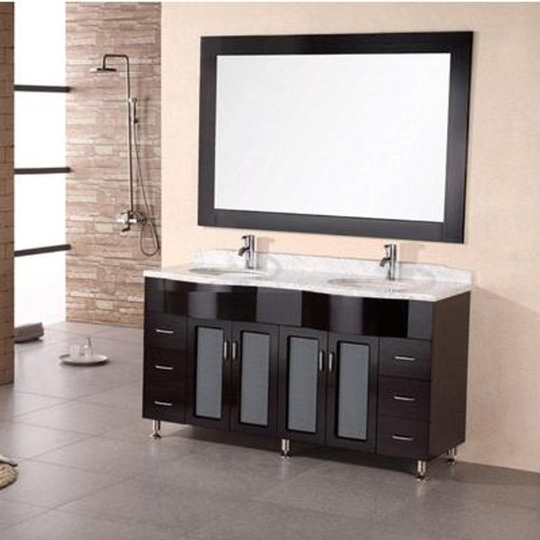 Cambridge 61 Inches Vanity in Espresso with Marble Vanity Top in Carrara White and Mirror (Faucet not included)