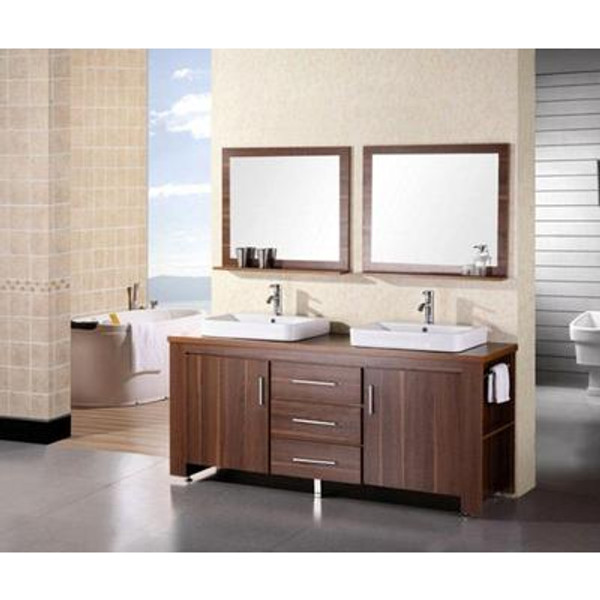 Washington 72 Inches Vanity in Toffee with Wood Vanity Top in Toffee and Mirror (Faucet not included)