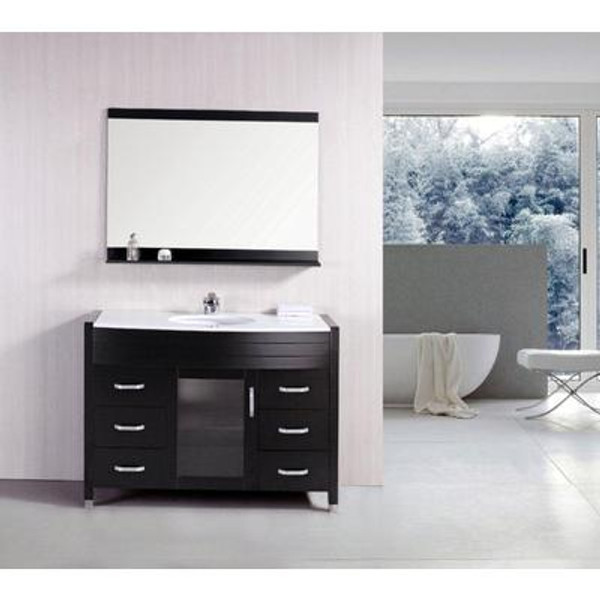 Cascade 48 Inches Vanity in Espresso with Composite Stone Vanity Top in White and Mirror (Faucet not included)