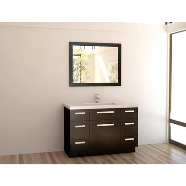 Moscony 48 Inches Vanity in Espresso with Quartz Vanity Top in White and Mirror (Faucet not included)