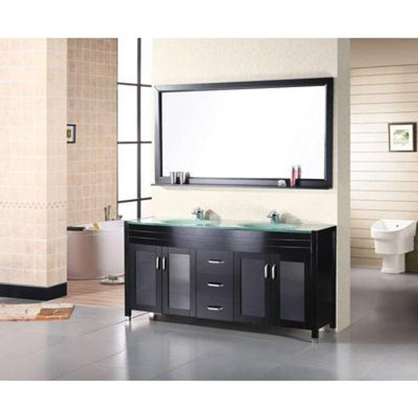 Waterfall 61 Inches Vanity in Espresso with Glass Vanity Top in Mint and Mirror (Faucet not included)