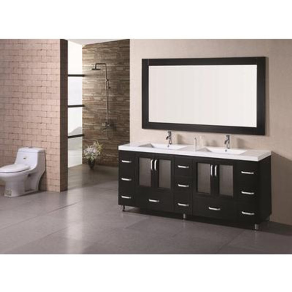 Stanton 72 Inches Vanity in Espresso with Acrylic Vanity Top in White and Mirror (Faucet not included)