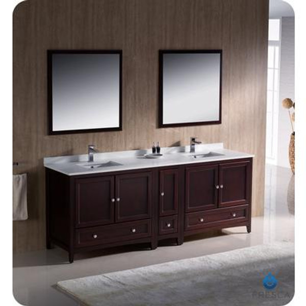 Oxford 84 Inch Mahogany Traditional Double Sink Bathroom Vanity with Side Cabinet