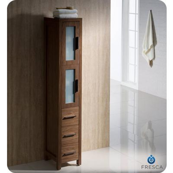 Torino Walnut Brown Tall Bathroom Linen Side Cabinet