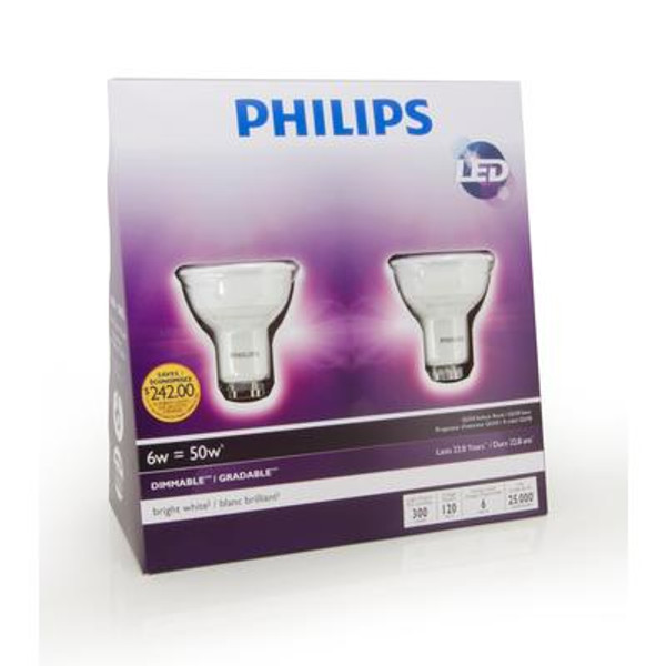 LED 6W GU10  Bright White 2Pk