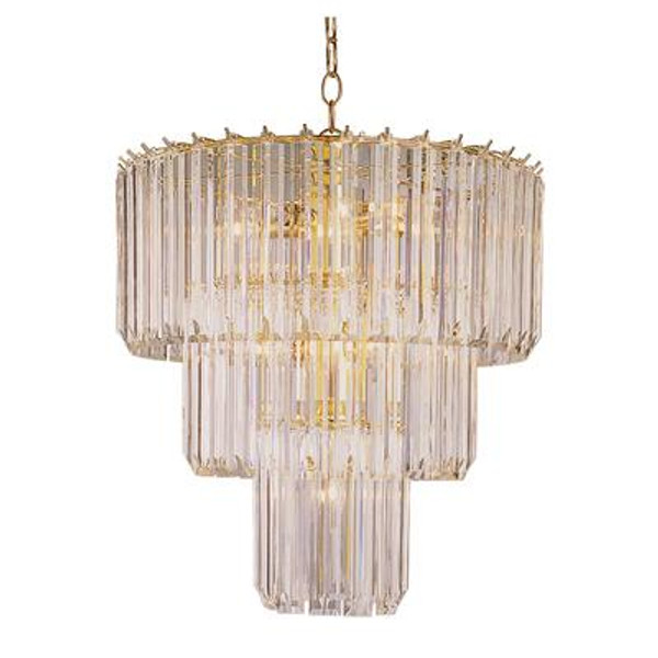 Polished Brass and Clear Acrylic 3 Tier Chandelier