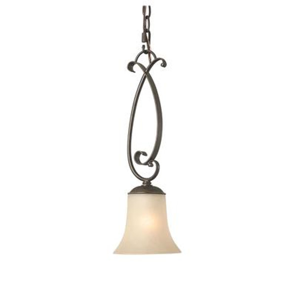 Essex Mini Pendant 18.5 Inch - Aged Black with Tea Stained Glass Shade