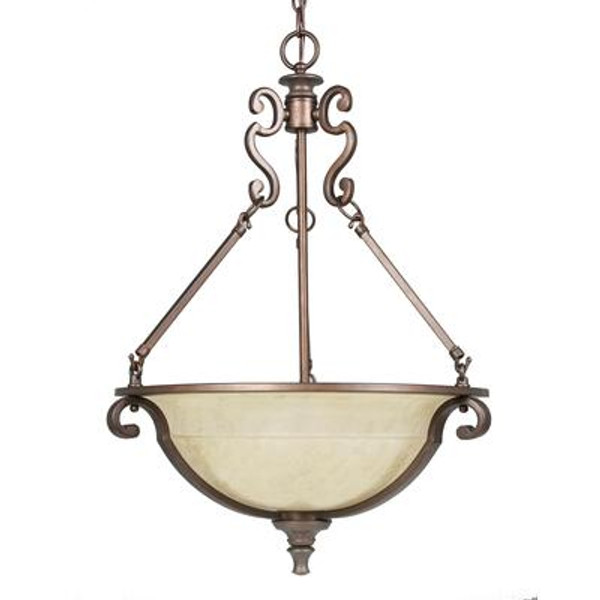 Fairview Hanging Pendant 21 Inch- Heritage Bronze with Tea Stained Water Glass Shade