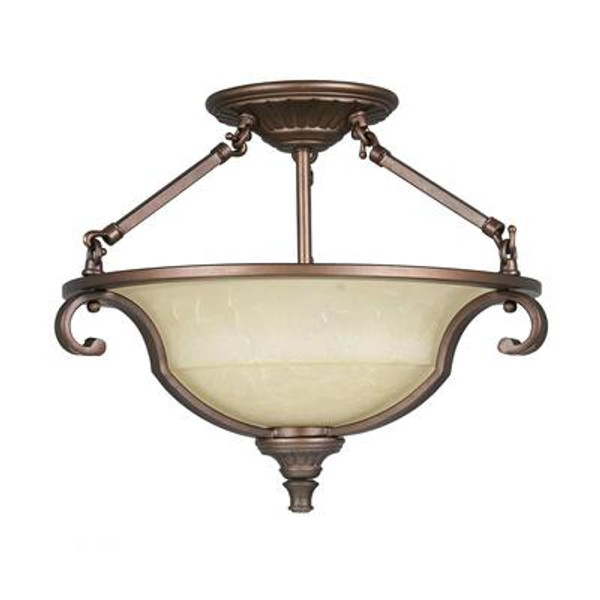 Fairview Semi Flush Mount 16 Inch - Heritage Bronze with Tea Stained Water Glass Shade