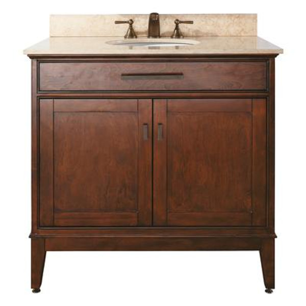 Madison 36 Inch Vanity with Beige Marble Top And Sink in Tobacco Finish (Faucet not included)