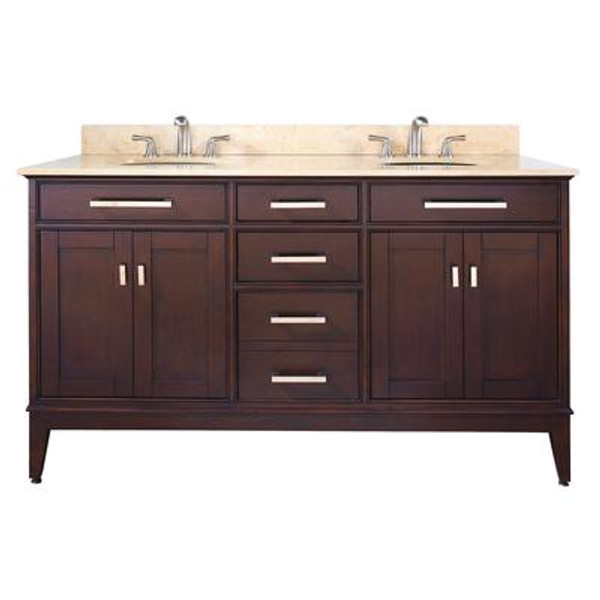 Madison 60 Inch Vanity Only in Light Espresso Finish (Faucet not included)