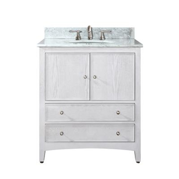 Westwood 30 Inch Vanity with Carrera White Marble Top And Sink in White Washed Finish (Faucet not included)