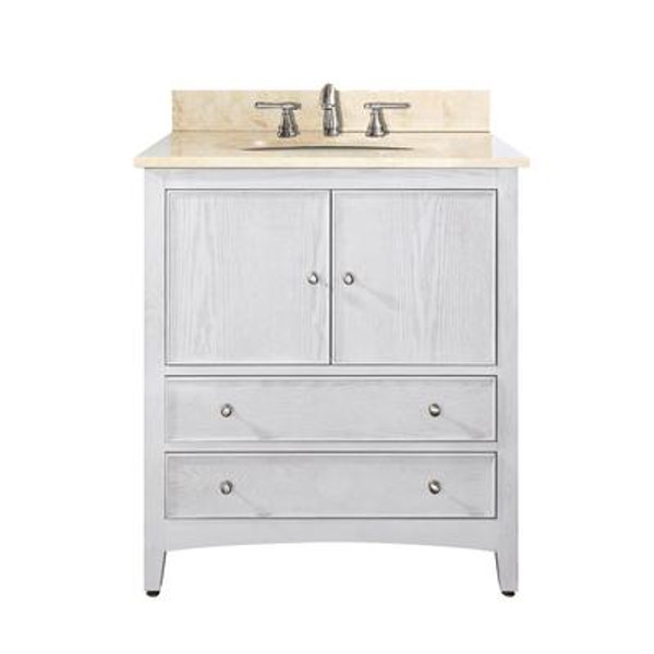 Westwood 30 Inch Vanity with Galala Beige Marble Top And Sink in White Washed Finish (Faucet not included)