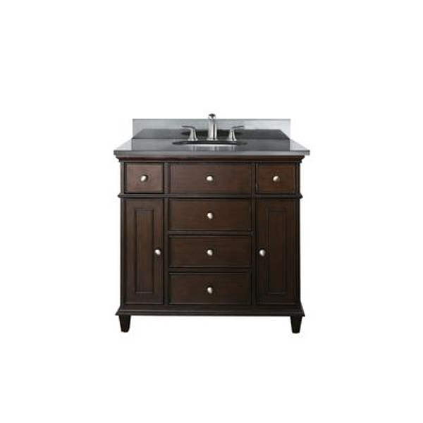 Windsor 36 Inch Vanity with Black Granite Top And Sink in Walnut Finish (Faucet not included)