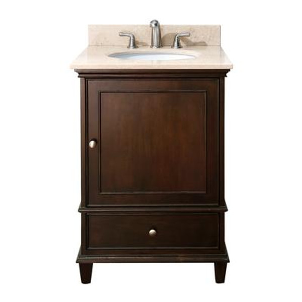 Windsor 24 Inch Vanity with Galala Beige Marble Top And Sink in Walnut Finish (Faucet not included)
