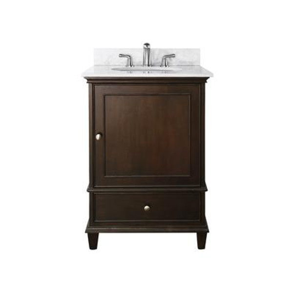 Windsor 24 Inch Vanity with Carrera White Marble Top And Sink in Walnut Finish (Faucet not included)