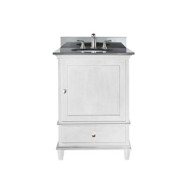 Windsor 24 Inch Vanity with Black Granite Top And Sink in White Finish (Faucet not included)