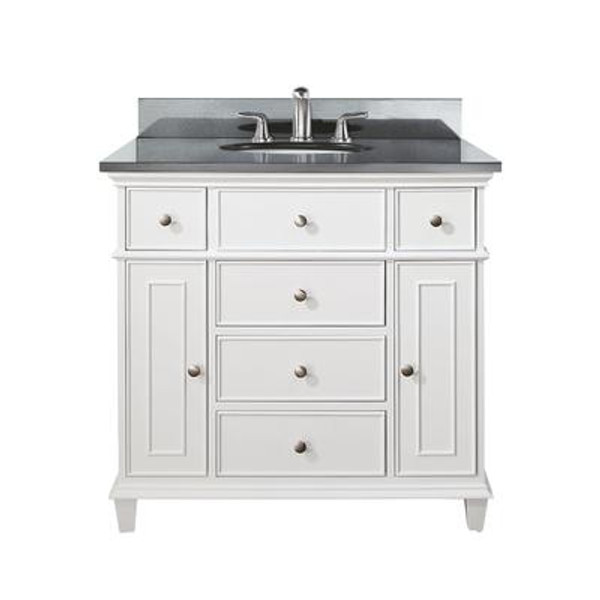 Windsor 36 Inch Vanity with Black Granite Top And Sink in White Finish (Faucet not included)