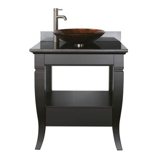 Milano 30 Inch Vanity with Black Granite Vessel Top in Black Finish (Faucet not included)