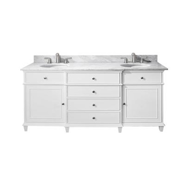 Windsor 72 Inch Vanity with Carrera White Marble Top And Dual Sinks in White Finish (Faucet not included)