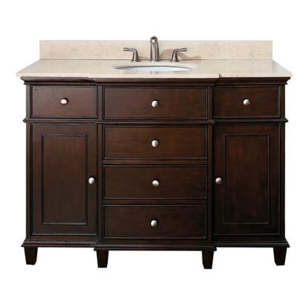 Windsor 48 Inch Vanity with Galala Beige Marble Top And Sink in Walnut Finish (Faucet not included)