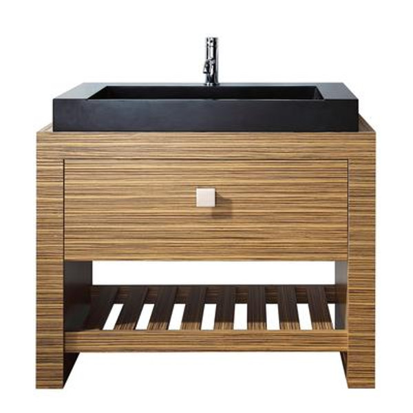 Knox 39 Inch Vanity with Stone Vessel Sink in Zebra Wood Finish (Faucet not included)