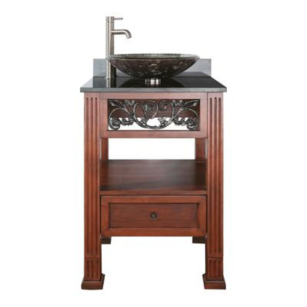 Napa 24 Inch Vanity with Black Granite Vessel Top in Dark Cherry Finish (Faucet not included)