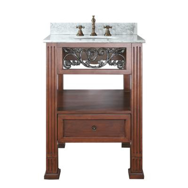 Napa 24 Inch Vanity with Carrera White Marble Top And Sink in Dark Cherry Finish (Faucet not included)