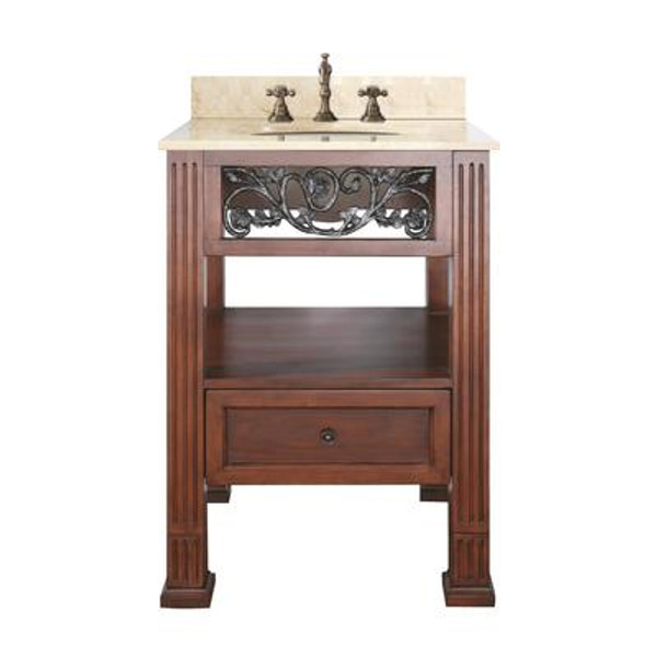 Napa 24 Inch Vanity with Galala Beige Marble Top And Sink in Dark Cherry Finish (Faucet not included)