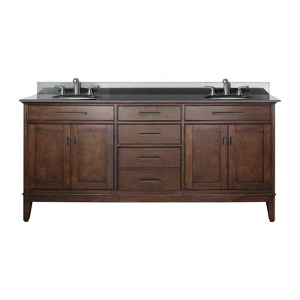 Madison 72 Inch Vanity with Black Granite Top And Double Sinks in Tobacco Finish (Faucet not included)