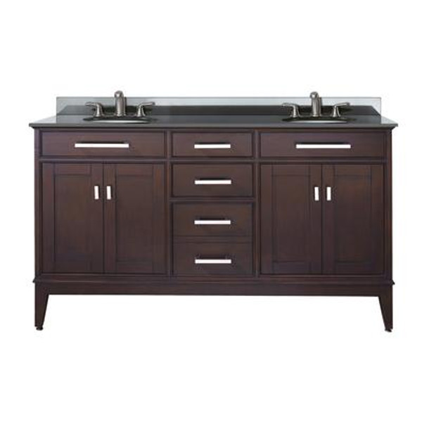 Madison 60 Inch Vanity with Black Granite Top And Double Sinks in Light Espresso Finish (Faucet not included)