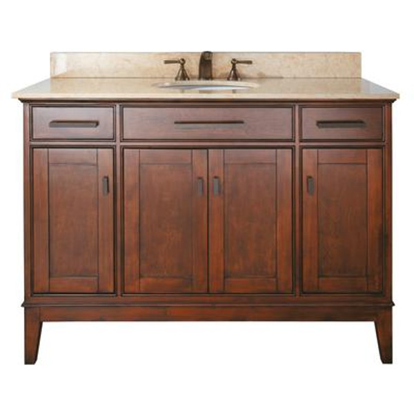 Madison 48 Inch Vanity with Beige Marble Top And Sink in Tobacco Finish (Faucet not included)