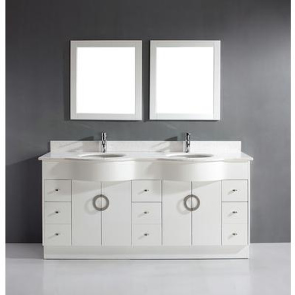 Zoe 72 White Vanity Ensemble with Mirror and Faucets