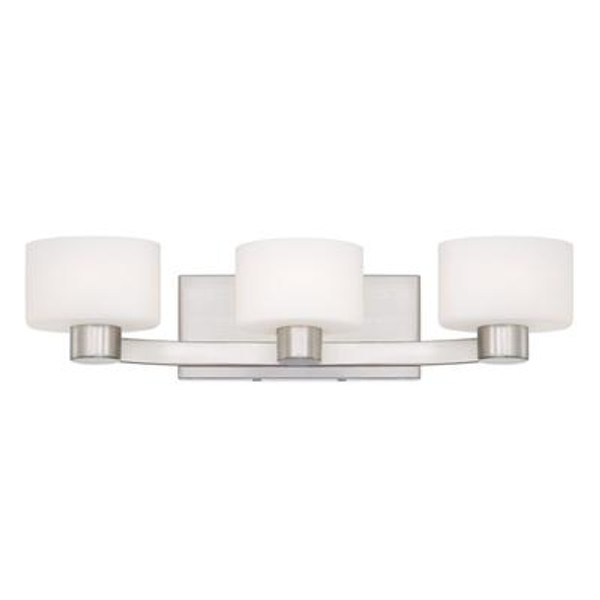 Monroe 3 Light Brushed Nickel Halogen Vanity with an Opal Etched Shade