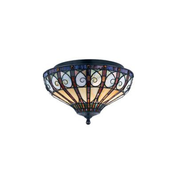 Monroe 2 Light Vintage Bronze Incandescent Flush Mount with a Tiffany Style Shade