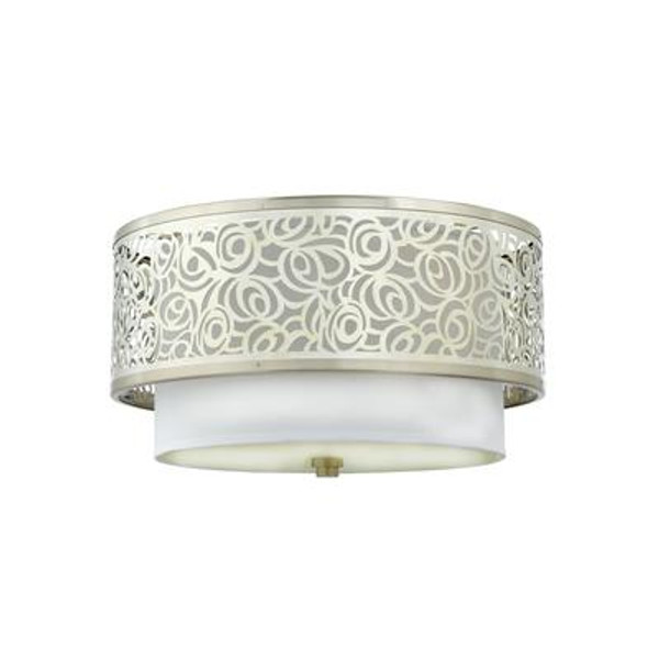 Monroe 2 Light Brushed Nickel Incandescent Flush Mount with a White Silk Shade