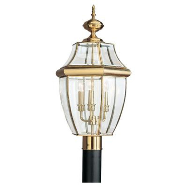 3 Light Polished Brass Incandescent Outdoor Post Lantern