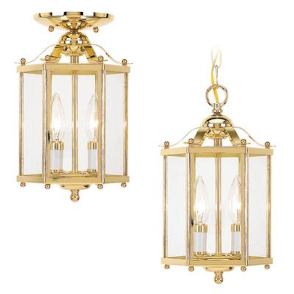 2 Light Polished Brass Incandescent Foyer Pendant