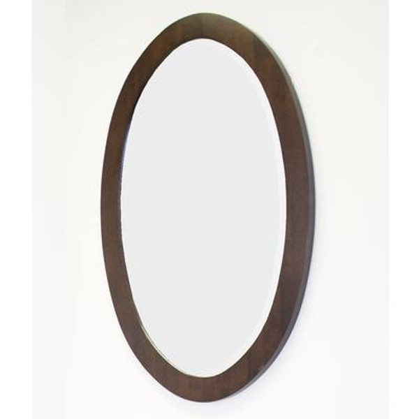 24 Inch x 36 Inch Oval Wood Framed Mirror in Walnut Finish