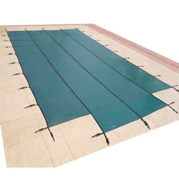 16 Feet x 32 Feet Rectangular In Ground Pool Safety Cover w/ 4 Feet x 8 Feet Center Step - Green