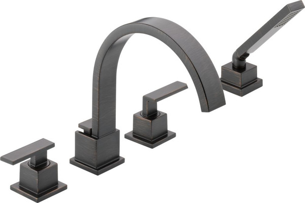 Vero 2-Handle Roman Tub with Handshower Trim Kit Only in Venetian Bronze (Valve not included)