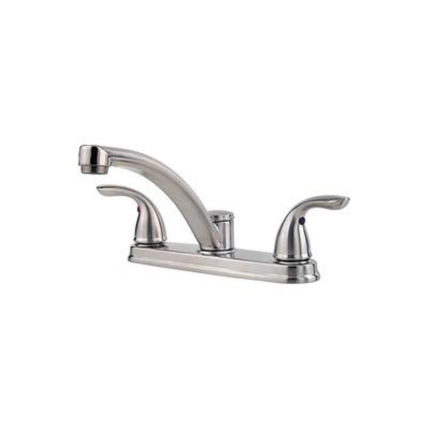 Delton 2-Handle 3-Hole Mid-Arc Kitchen Faucet in Stainless Steel