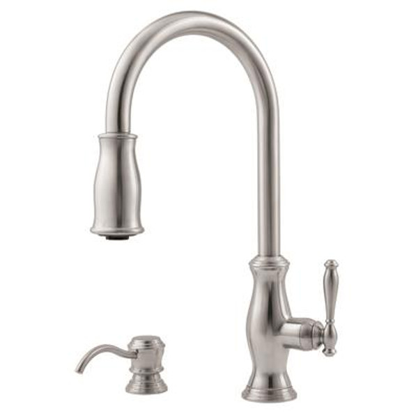 Hanover 1-Handle Pull-Down Kitchen Faucet with Soap Dispenser in Stainless Steel