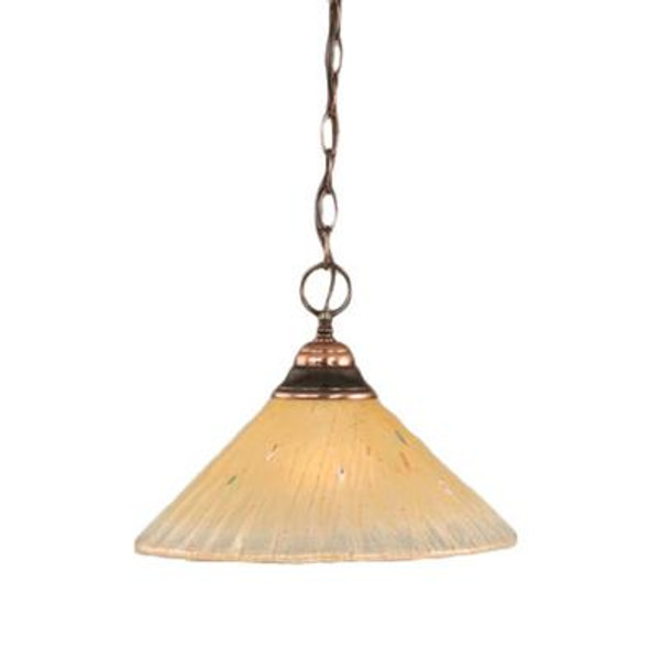 Concord 1 Light Ceiling Black Copper Incandescent Pendant with an Amber Glass