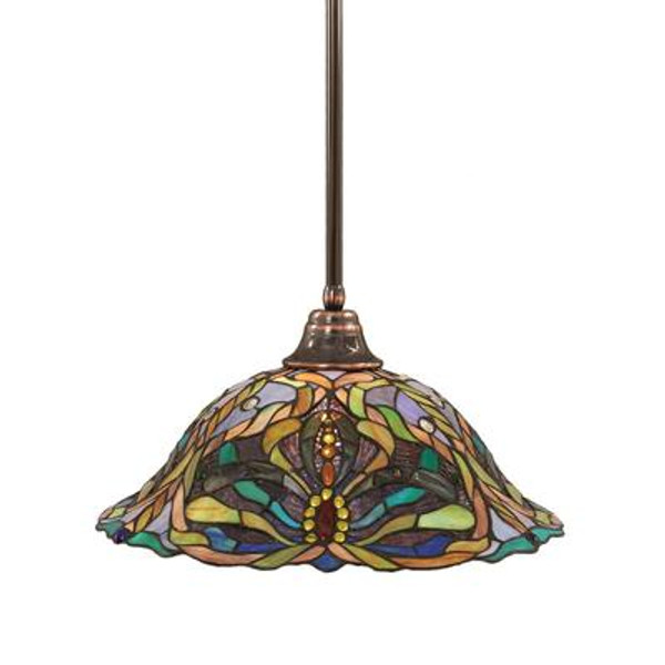 Concord 1 Light Ceiling Black Copper Incandescent Pendant with Kaleidoscope Tiffany Glass