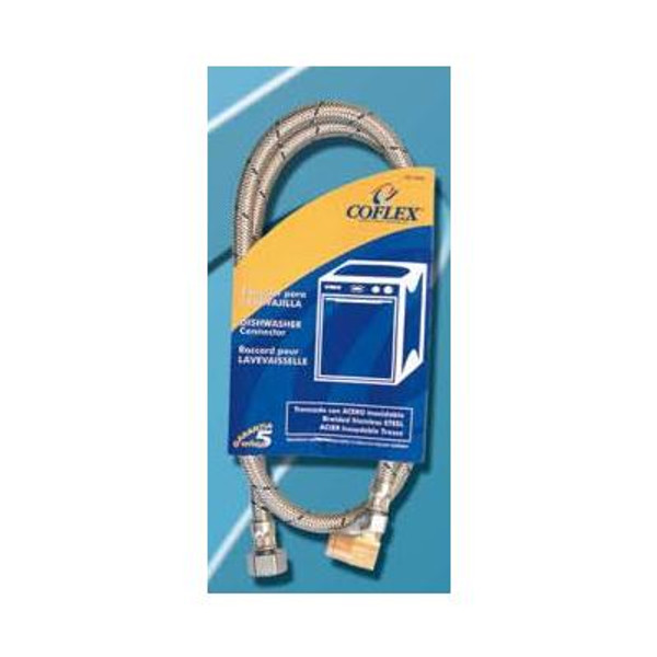 Coflex Stainless Steel Braided 90 Degree Angle Dishwasher Supply Hose 48 Inch x 3/8 Inch Comp x Elbow 3/8 Inch Mip Comp